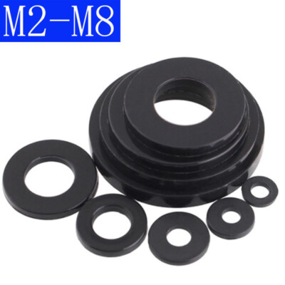M2 M2.5 M3 M4 M5 M6 M8 Black Nylon Plastic Flat Washers Fit Metric Bolts/Screws