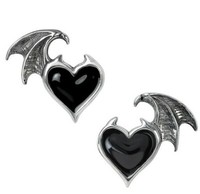 Alchemy Gothic Blacksoul TeufelsflüGel Herz Ohrstecker Paar E444
