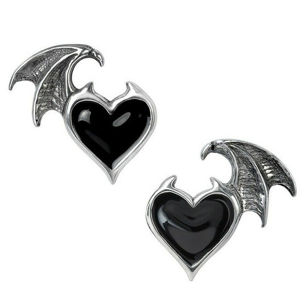 Alchemy Gothic Blacksoul TeufelsflüGel Herz Ohrstecker Paar E444-image