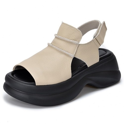Sandalias Gladiators para mujer de cuero genuino plataforma plana punta abierta tacón medio cómodas - Imagen 4 de 11