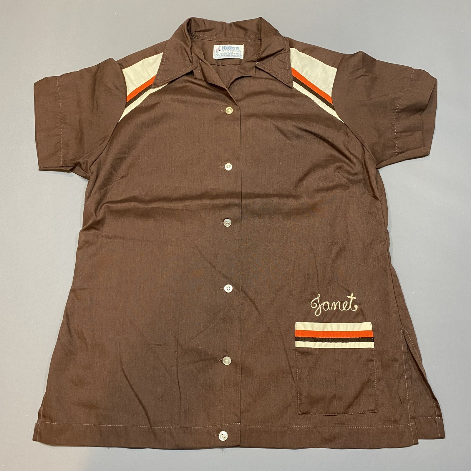 1970'S Hilton Bowling Shirt, Box Shirt, Made in USA, Men's Size M unclear black type Vintage Second Hand