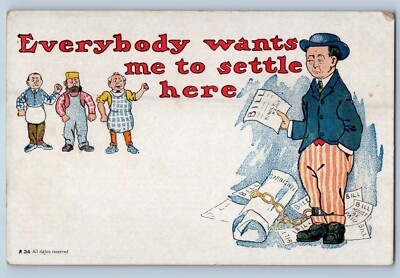 Sad Man Postcard Everybody Wants Me To Settle Here c1905 Unposted Antique