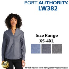 Port Authority Womens Long Sleeve Chambray Easy Care Y-Neck Shirt LW382