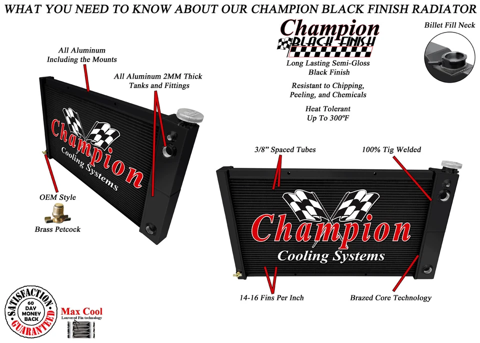 Radiador RS 3 filas doble paso acabado negro, 1,25, 1,5 para GMC Jimmy LS 1967-1972 Foto 3 de 4