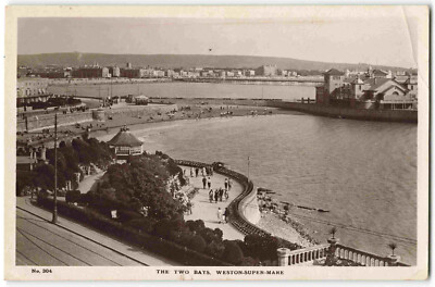 Weston Super Mare Two Bays - To Jenkinson St Albans - 1925 Echtfoto PC T09