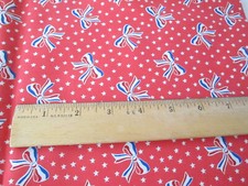 Patriotic Red Fabric w/Tiny White Stars  Red White  Blue Bows 44" Wide x 25" L
