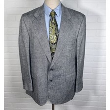 Bachrach Blazer Men 46 Black White Herringbone Silk Tweed Classic Jacket
