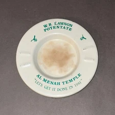 Vintage MASONIC SHRINERS METAL ASHTRAY Al Menah Temple WB LAWSON POTENTATE Rare