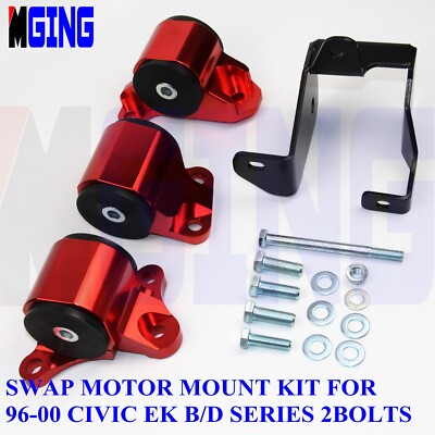 Motor Mount Torque Engine  Kit For 96-00 Civic Bracket  EK D16 B16 B18Red 2bolts