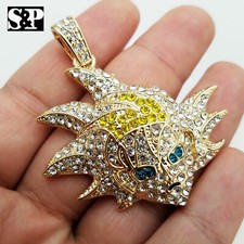 ICED HIP HOP CUBIC ZIRCONIA GOLD PLATED SON GOKU CARTOON CHARACTER CHARM PENDANT