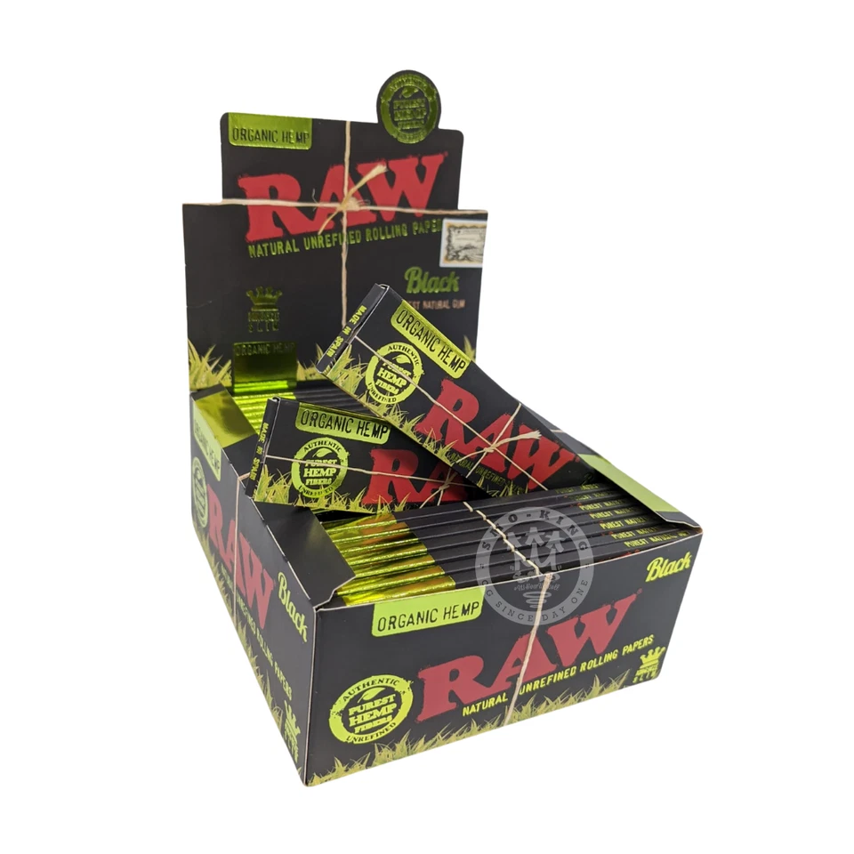 RAW BLACK ORGANIC HEMP KING SIZE Slim Rolling Papers Smoking 1 5 10 12 25 50