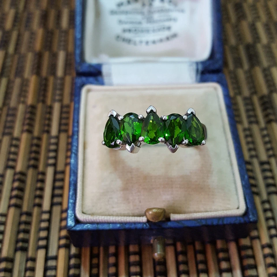 Anel de prata esterlina 925, anel diópsido cromado verde genuíno, tamanho O.5 EUA 7.5 - Imagem 3 de 4
