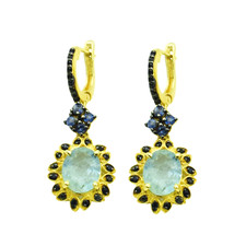 Aquamarine Gemstone Blue Sapphire Dangle Hoop Earrings Fine Vintage Look Jewelry