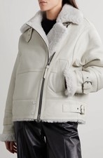 Shoreditch Ski Club + Net Sustain Isla Leather-trimmed Shearling Jacket Coat M