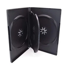 25 Pack Maxtek Standard 14mm Black Quad 4 Disc DVD Cases with Double Sided Fl...