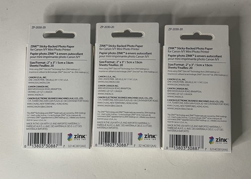Menge 3 Canon Efeu 20 Blatt Zink selbstklebend hinterlegt Fotopapier 2” x 3” versiegelt Neu aus altem Lagerbestand - Bild 6 von 6