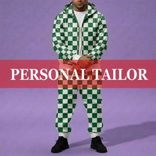 Men's Genuine Soft COWHIDE Leather Hoodie TrackSuit Sweatsuit [GREEN/WHITE]
