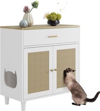Hidden Cat Litter Box Cabinet 31.5" Tall Enclosure w/ Drawer Dog Proof Cat House