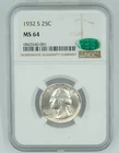 1932-S NGC & CAC MS64 Washington Quarter