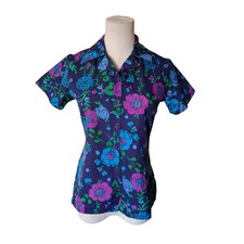Vintage 1970s Psychedelic Disco Floral Short Sleeve Button Up Collared Shirt