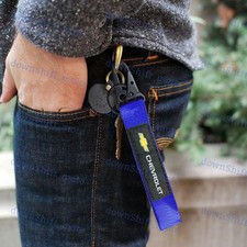 For Chevrolet Chevy Blue Racing Keychain Metal Key Ring Hook Strap Lanyard New