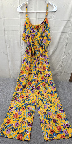 NWT Toxik3 Womens Yellow Floral Jumpsuit Size M Sleeveless Open Back