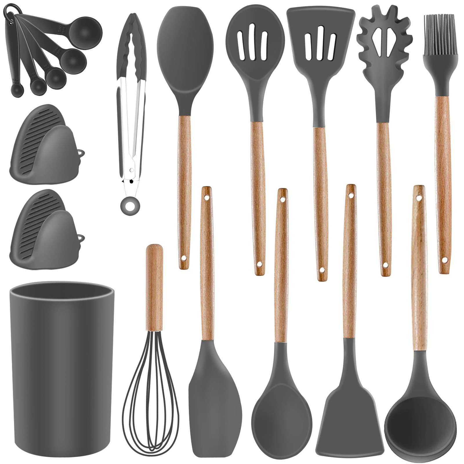 Silicone Cooking Utensils Set - 19 Pcs Kitchen Utensils /Non-stick/Non /BPA F...
