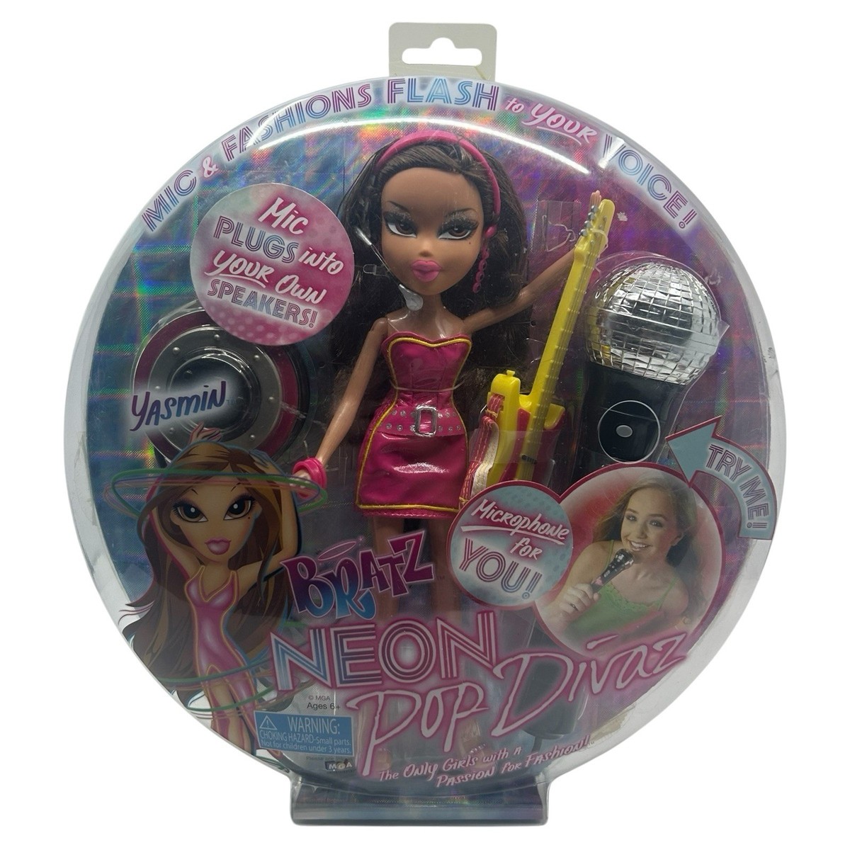 Bratz Neon Pop Divas Yasmin Doll Microphone Guitar Speaker Brand