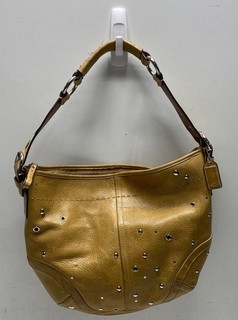 Coach Soho Camel Tan Leather Grommet Studded Shoulder Hobo Bag