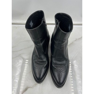 靴 Real Leather Western Boots Old West Boots Mens Black Leather Western Ankle Side Zip Pointed