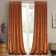 Home Velvet Curtain 96 inch - Heavy Duty 52"W x 96"L Pack of 2 Orange