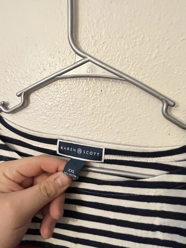 Camiseta Karen Scott Rayas Rojo Negro Blanco Dobladillo Enrollado Corto Manga Talla XXL Foto 2 de 4