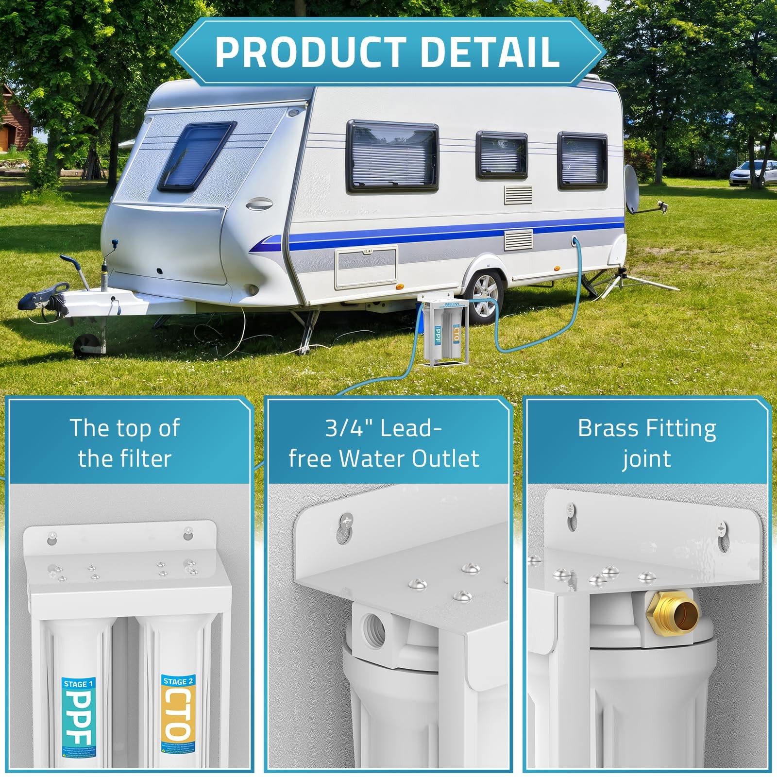 Dual RV Water Filter System - Lead-Free BPA-Free Reduces Chlorine & Odors