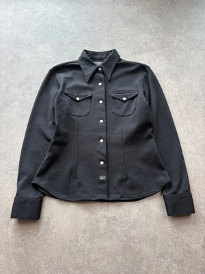 Casucci WoJ Y2K Shirt Women s Small Black Western Stretch Fitted Button Up