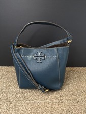 Tory Burch Small McGraw Bucket Bag Leather Crossbody Purse in Federal Blue