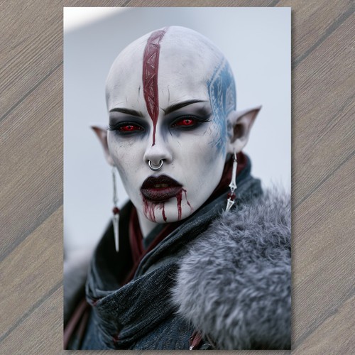 Vampire Red Code STICKER Vampire Elf Warrior Red Eyes Blood Tattoos Fur Cloak Gothic ...