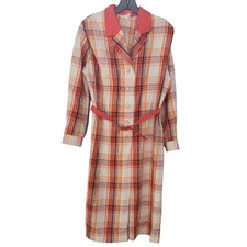 Vintage 1960 Plaid Retro Workwear Cottagecore Grandmacore Belt Dress Medium Midi