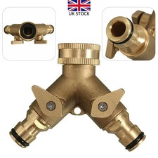 2 Way Brass Garden Hose Pipe Tap Adaptor Twin Hosepipe Connector Splitter Double