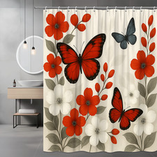 Elegant Floral Butterfly Shower Curtain for Bathroom Decor