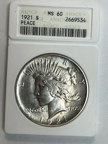 1921 Peace Dollar High Relief  ANACS MS60 Old Soap Box