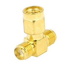 Gold Tone Straight SMA Male to Double SMA Female RF Coax Tee Copper Connectors