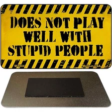 Does Not Play Well Novelty Metal Magnet M-8804 3.5" x 2" Magnet (M)