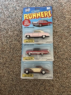 Set of 3 Road Tough Classic Runners Die-Cast Cars ~pull Back Action Opening Door