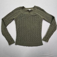 Ann Taylor Loft Sweater Womens Small Good Olive Green Open Knit Chevron