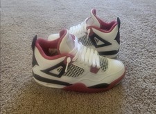 Nike Air Jordan 4 Retro Fire Red Mid Top Sneakers White Red Black Basketball