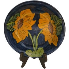 Handpainted Ceramic 8"x 2.25" Mexican Bowl Vibrant Sunflower Bowl Signed!