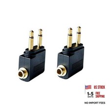 Dual 3.5mm Male to 3.5mm Female Airplane Headphone Adapter Gold Plated 2