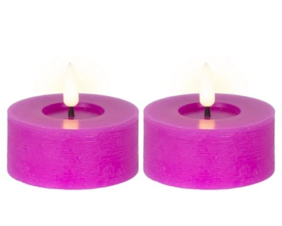 2 LED Teelichter 7x6cm Wachs Timerfunktion Flammenlose Teelichtkerzen Lila - Bild 1 von 3