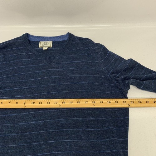 Jos A Bank Sweater Men XL Long Sleeve Blue Stripe Cotton Stretch Crew Neck Work - Picture 9 of 10
