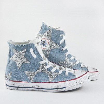 Converse all star With Jeans And Silver Glitter More' Sporcatura | eBay